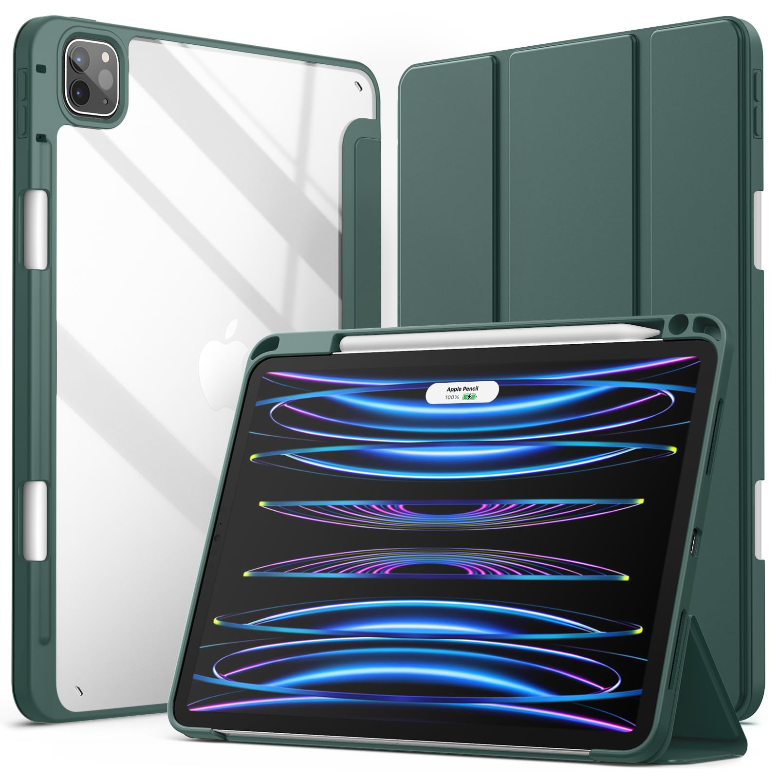 JETech Case ONLY for iPad Pro 11 Inch (2022/2021/2020/2018) with Pencil Holder, Clear Transparent Back Shell Slim Stand Shockproof Tablet Cover, Auto Wake/Sleep (Black)