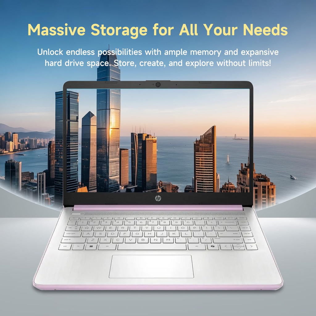 HP 14 Laptop, Quad-Core (Beat i3) 16GB RAM 256GB Storage(128GB UFS + 128GB SD Card) 1-Year Office 365 Copilot AI Computer for Student Study Back to School Win11 w/GM Accessory