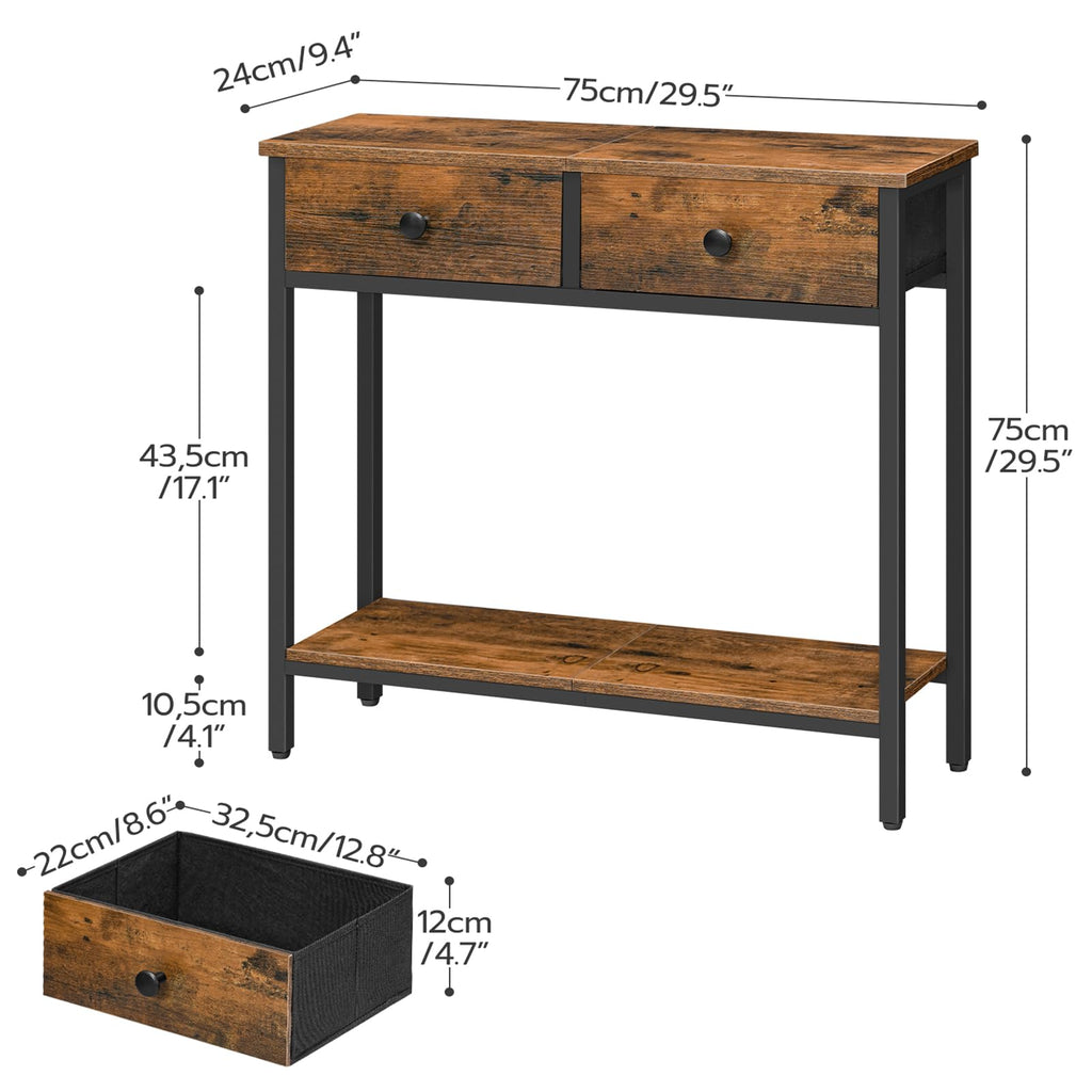 HOOBRO 29.5" Narrow Console Table with 2 Fabric Drawers, Small Entryway Table with 2-Tier Storage Shelves, Sofa Table, Behind Couch Table, for Living Room, Hallway, Black BB71XG01