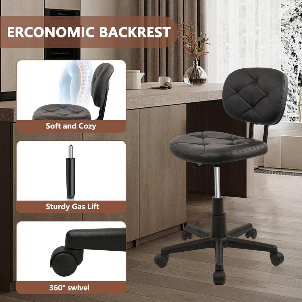KLASIKA Leather Rolling Swivel Salon Stool Chair with Back Support Adjustable Hydraulic Seat Height 22 in for Office Massage Facial Spa Medical Drafting Tattoo Beauty Barber