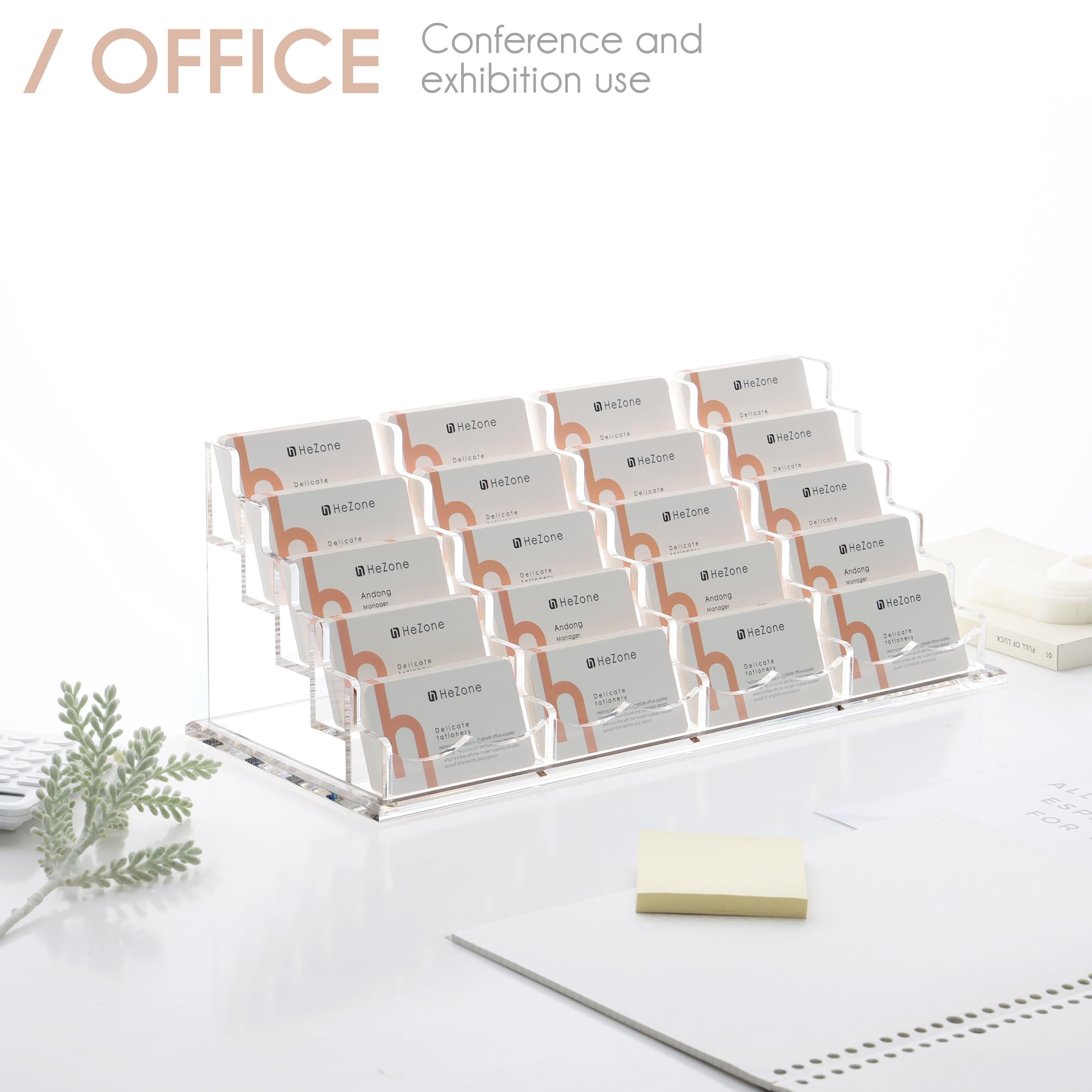 HeZone Business Card Holder for Desk Display, Clear Acrylic Cards Organizer Stand for Men and Women, Business Cards Case Rack 1 Pack, Holds 50 Cards-1 Slot
