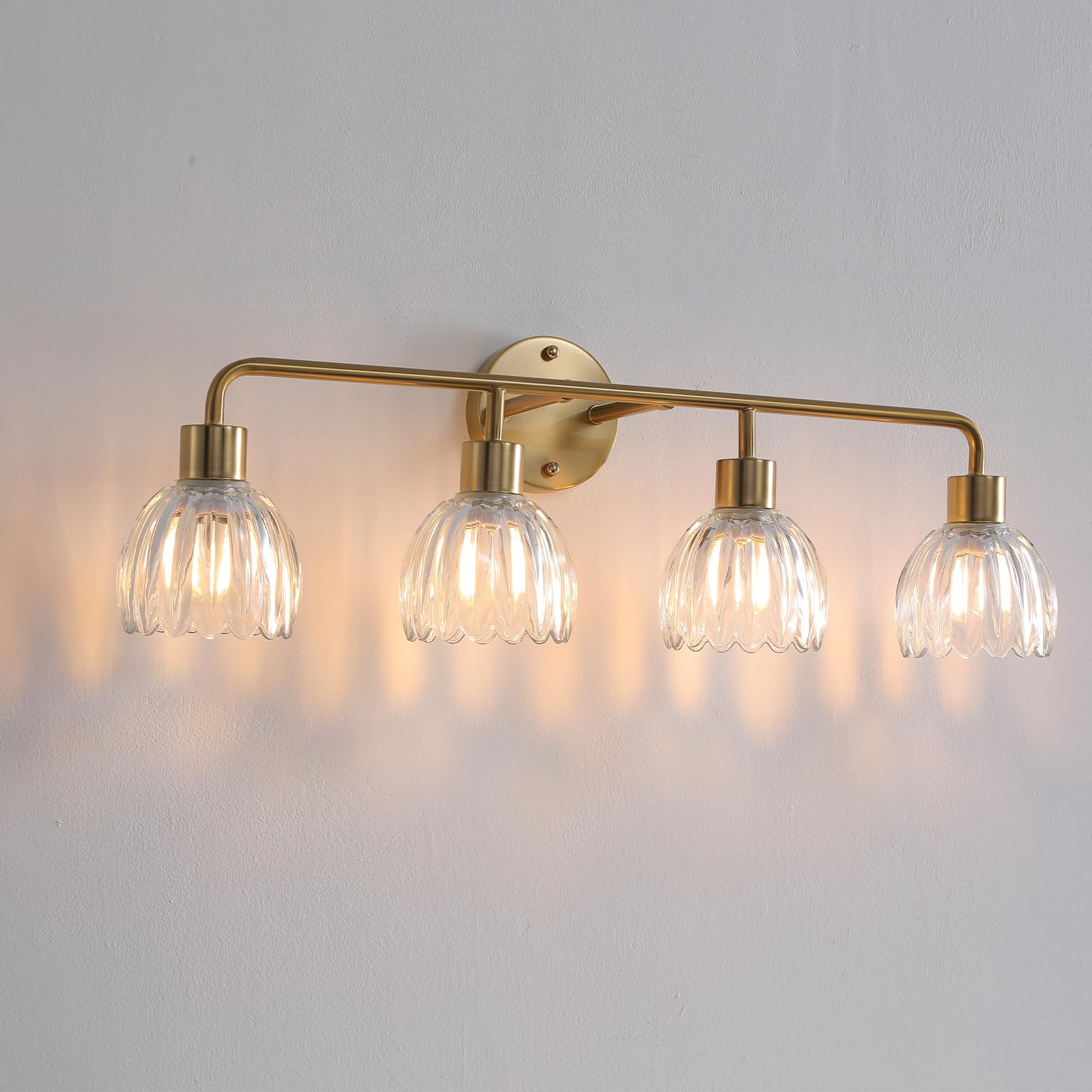1-Light Gold Brass Bathroom Light Fixture,Wall Sconces set of 2,Brushed Gold Vanlity Light Over Mirror,Bathroom Vanity Light with White Tulip Glass Flower Shade,E26 Socket(Bulbs Not Included)
