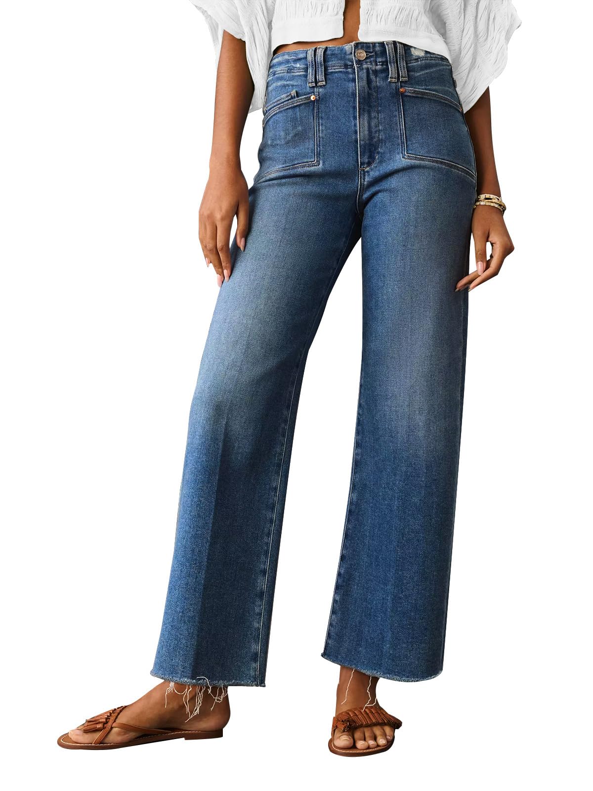 KUNMI Jeans for Women Wide Leg Baggy High Waist Boyfriends Straight Leg Stretchy Denim Pants Trendy Fall 2025