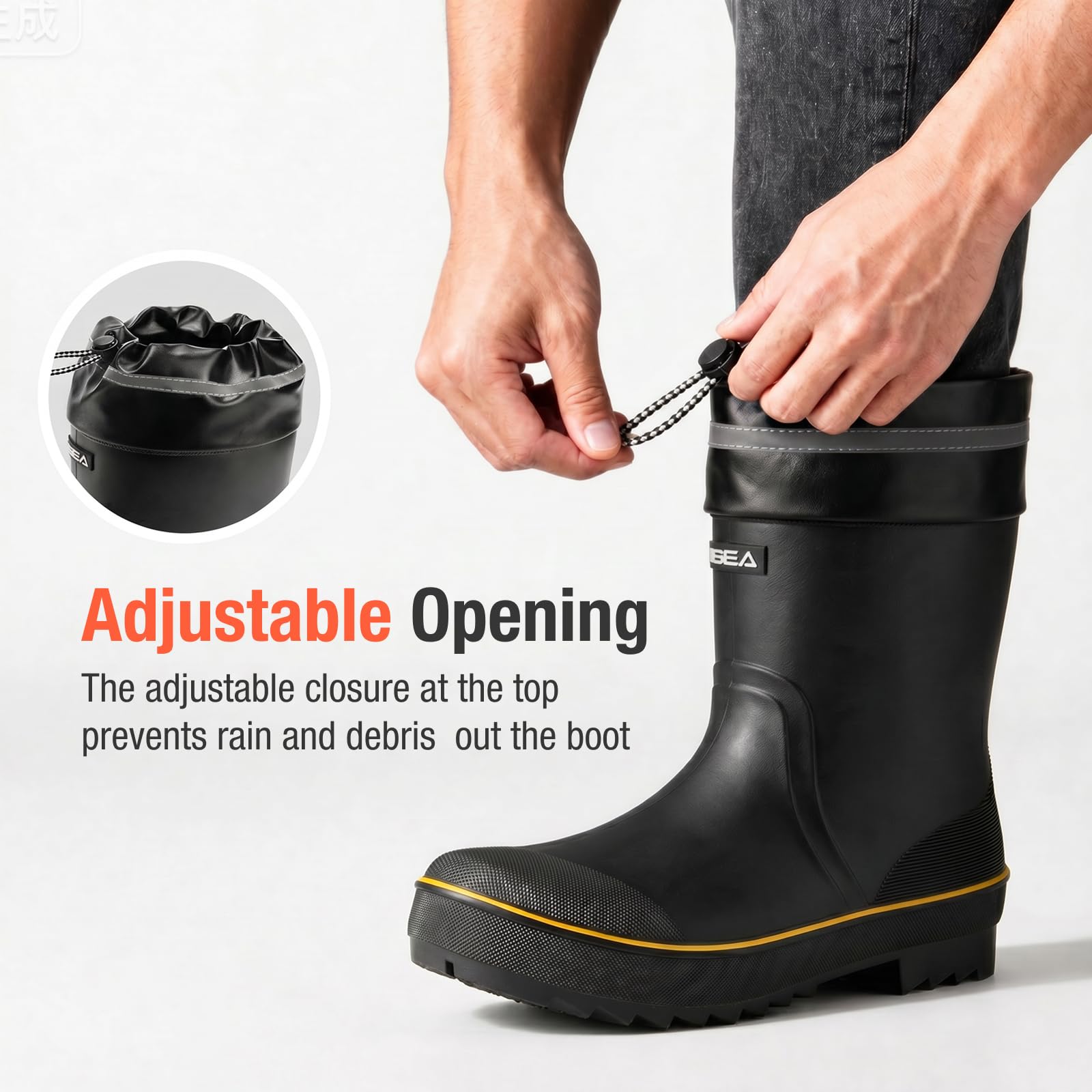 HISEA Men's Rain Boots Waterproof PVC Rubber Mud Boots, Lightweight Comfort Mid-Calf Work Boots, Garden Shoes for Fishing, Farming, Walking Dogs