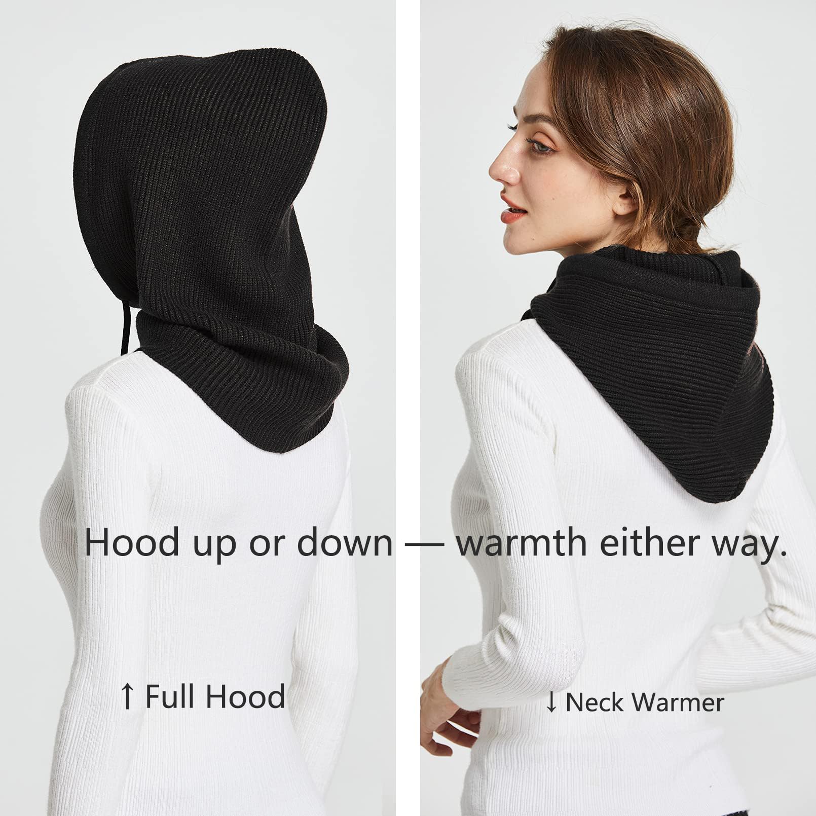 Facecozy Winter Hats for Women, Hooded Scarf Hat for Women Balaclava Knit Beanie Skull Cap Beanie Hat Men Neck Gaiters