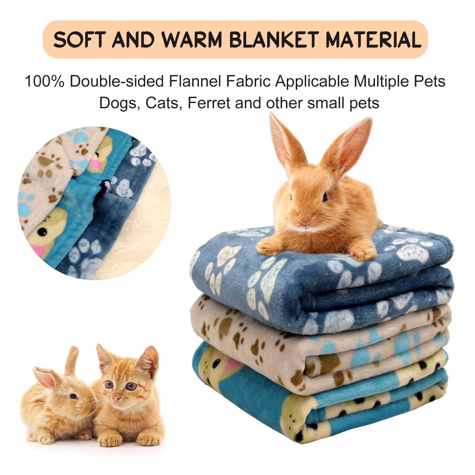 Rezutan 1 Pack 3 Dog Blanket for Large Dogs,41x31 inch for Medium Soft Fluffy Washable Pet Cat Blankets,Reversible Elephant & Paw Print for Dog Kennels & Beds, Sofas, Blue