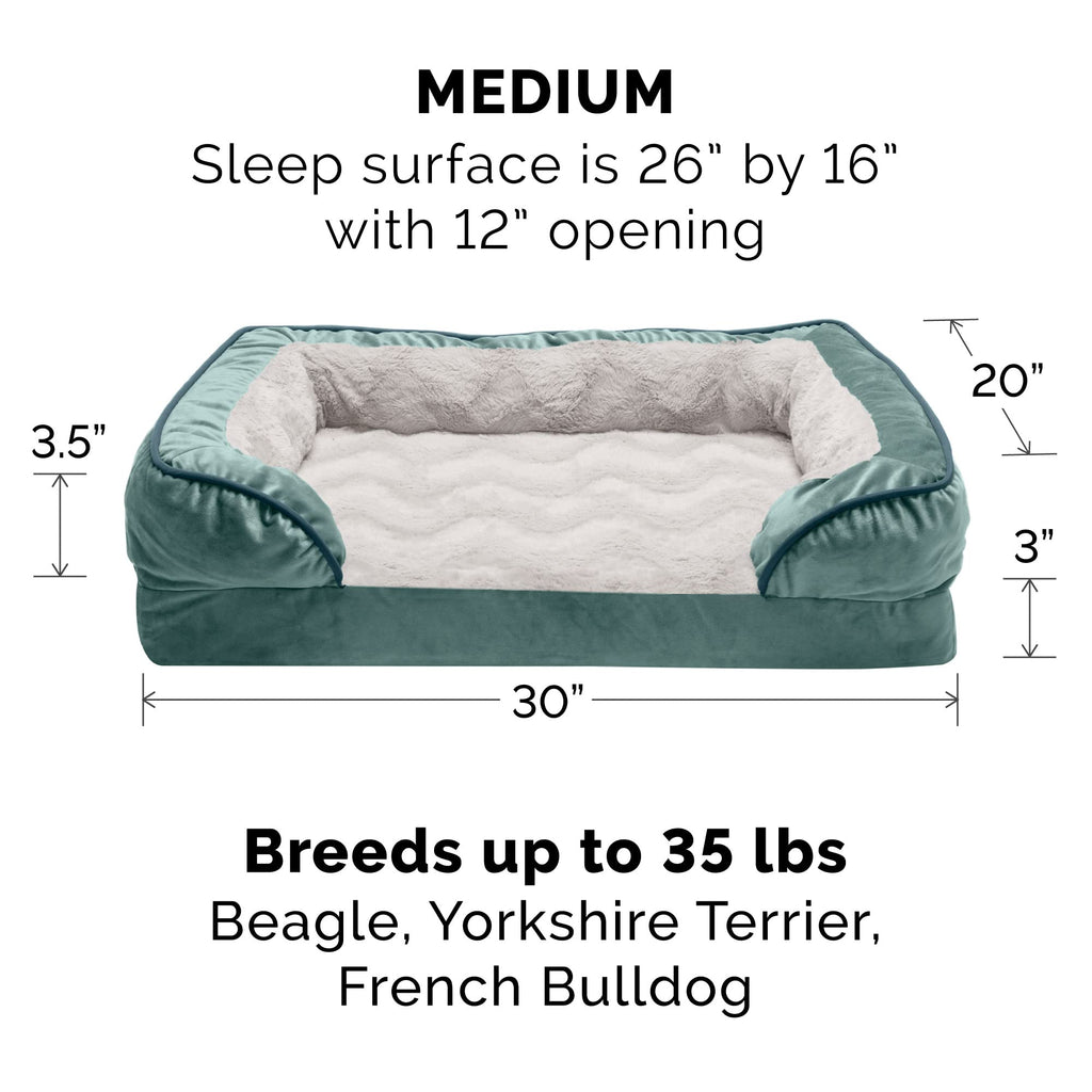 Furhaven Cooling Gel Dog Bed for Medium/Small Dogs w/ Removable Bolsters & Washable Cover, For Dogs Up to 35 lbs - Plush & Velvet Waves Perfect Comfort Sofa - Brownstone, Medium