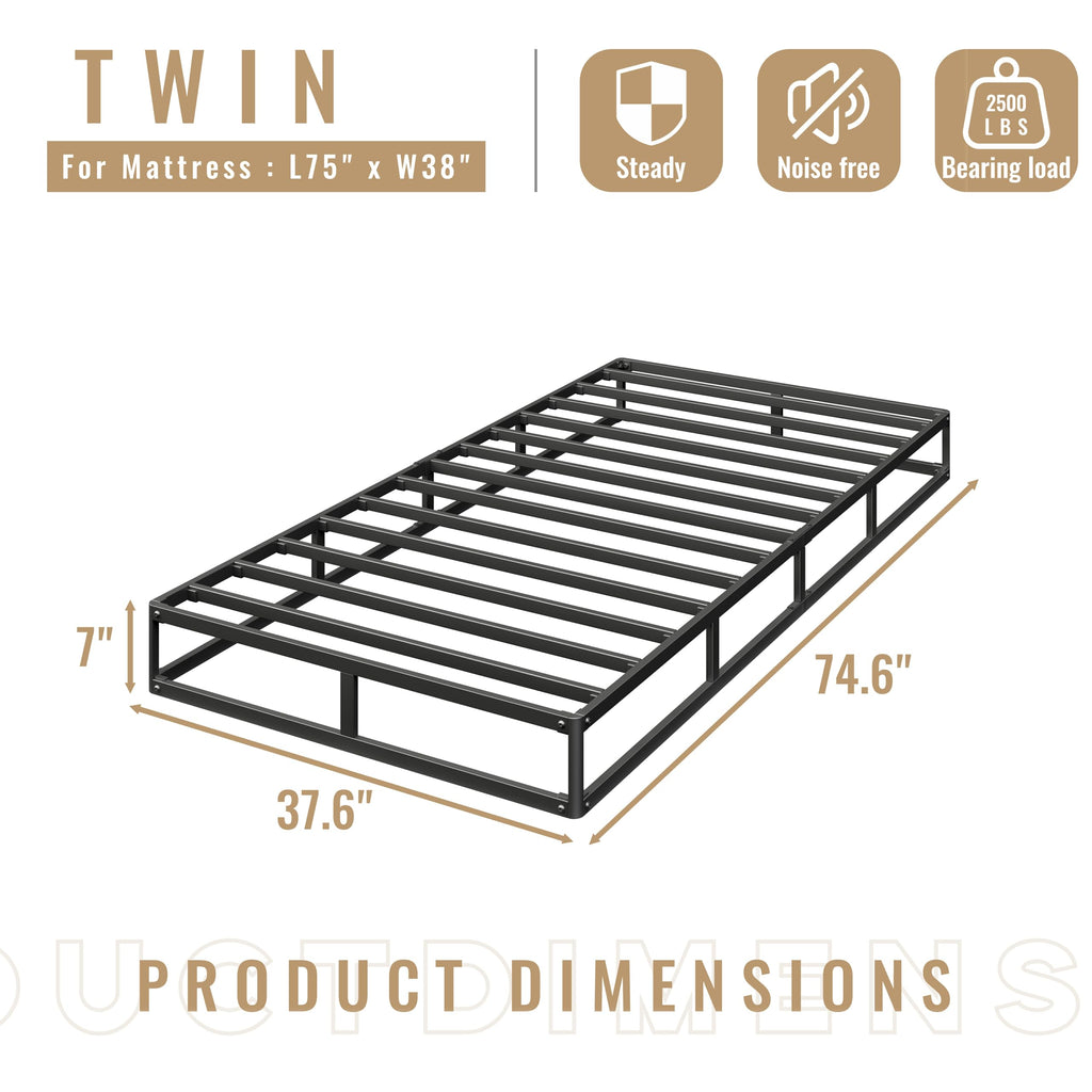 HUEIIS Box Spring Twin Size, 7 Inch Low Profile Metal Frame Mattress Foundation, 3000 lbs Heavy Duty Boxspring with Fabric Cover, Easy Assembly, Noise Free, Non-Slip