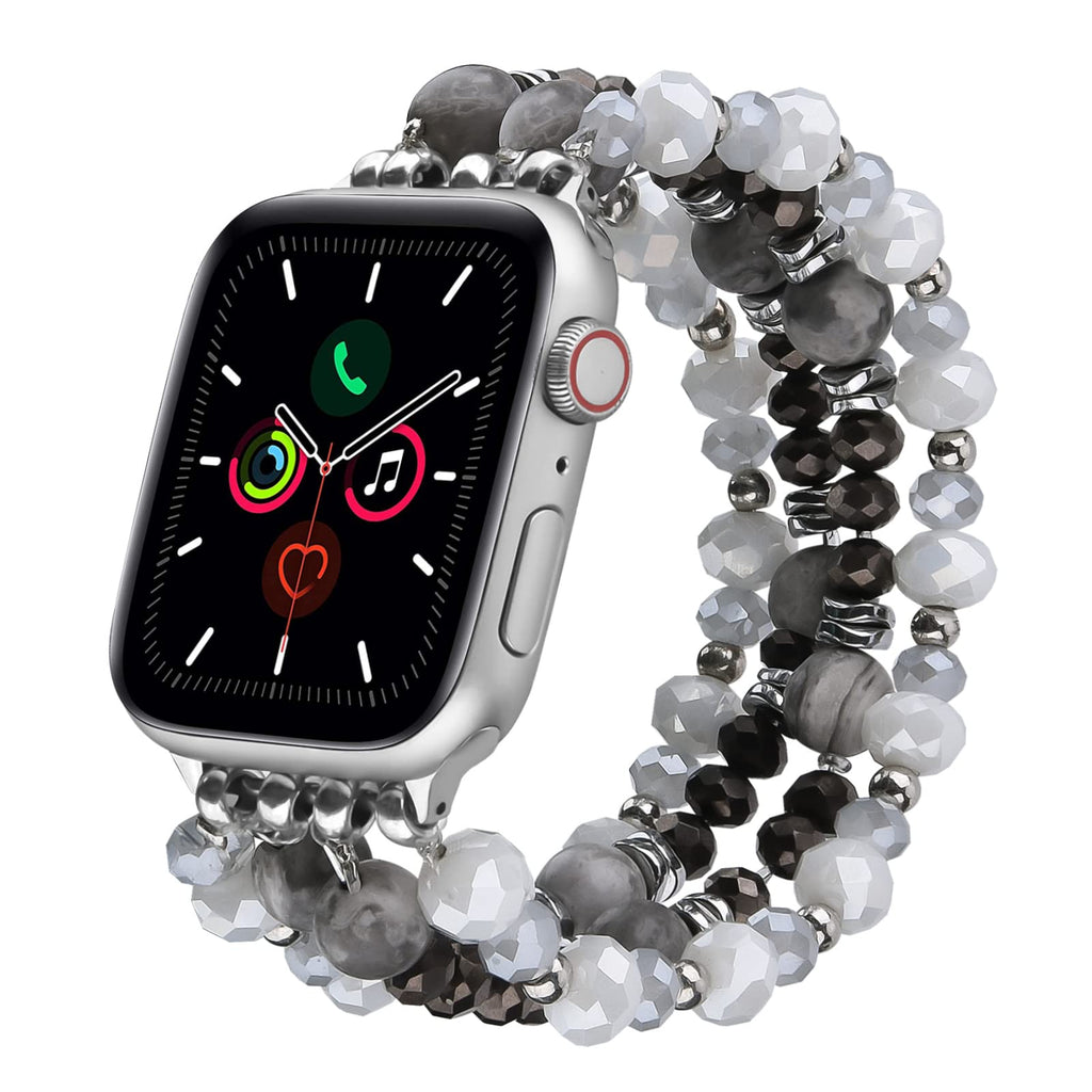 VISOOM Beaded Boho Bracelet Compatible for Apple Watch Band 40mm/38mm/41mm/42mm Series 11 10 9 8 7 SE Series 6/5/4 Women Fashion Cute Handmade Crystal Beads Stretchy Watch Strap for iWatch Bands 3/2/1