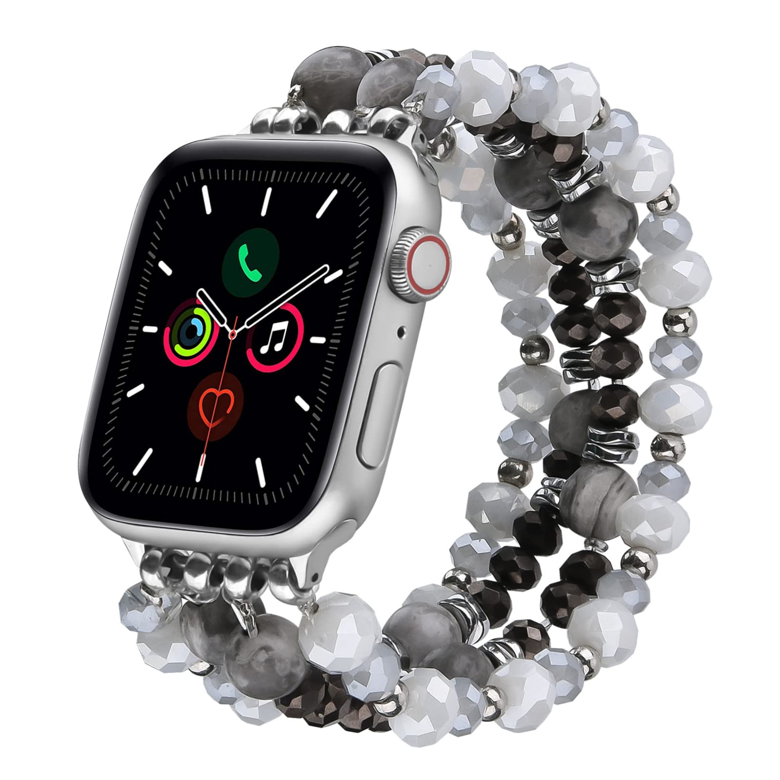 VISOOM Beaded Boho Bracelet Compatible for Apple Watch Band 40mm/38mm/41mm/42mm Series 11 10 9 8 7 SE Series 6/5/4 Women Fashion Cute Handmade Crystal Beads Stretchy Watch Strap for iWatch Bands 3/2/1