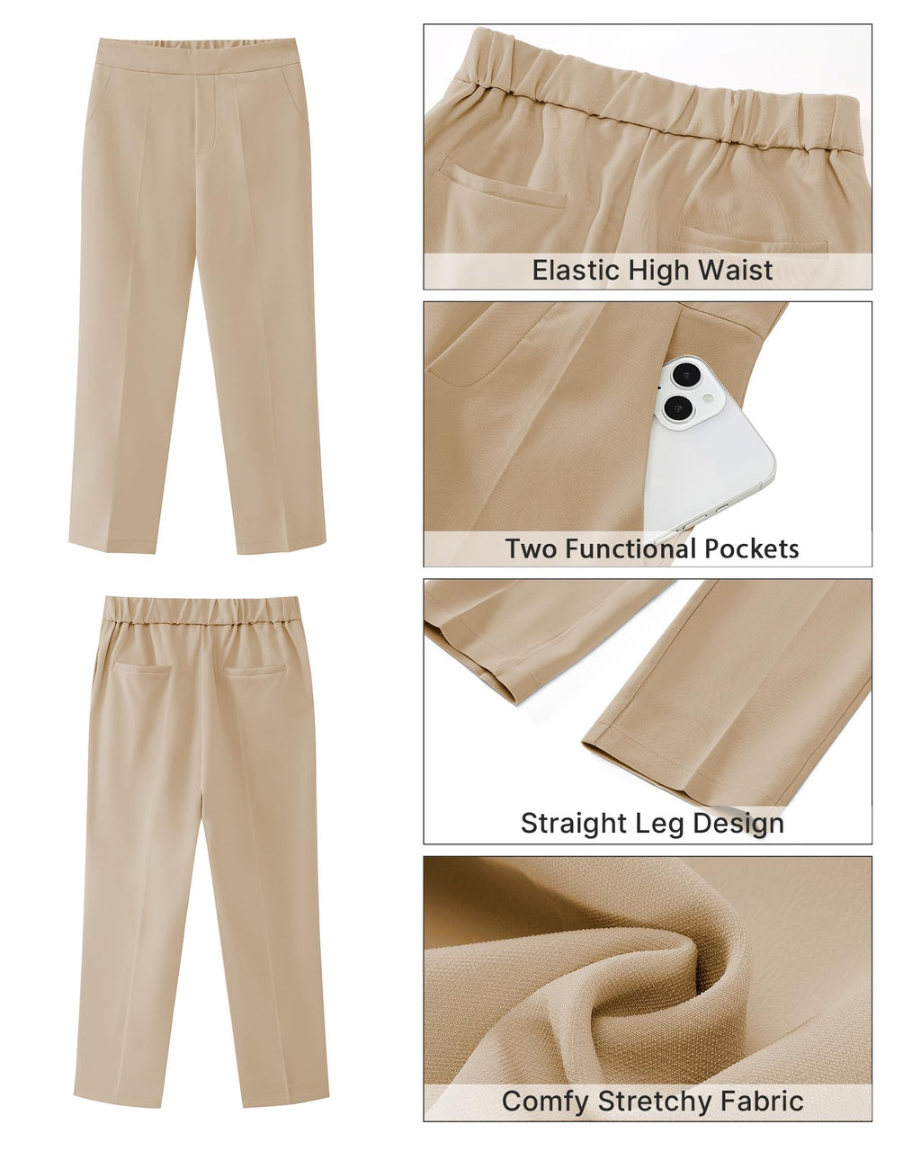 GRAPENT Capri Pants for Women High Waisted Pull On Dress Pants Slim Straight Leg Stretchy Waist Capris Trousers Pants