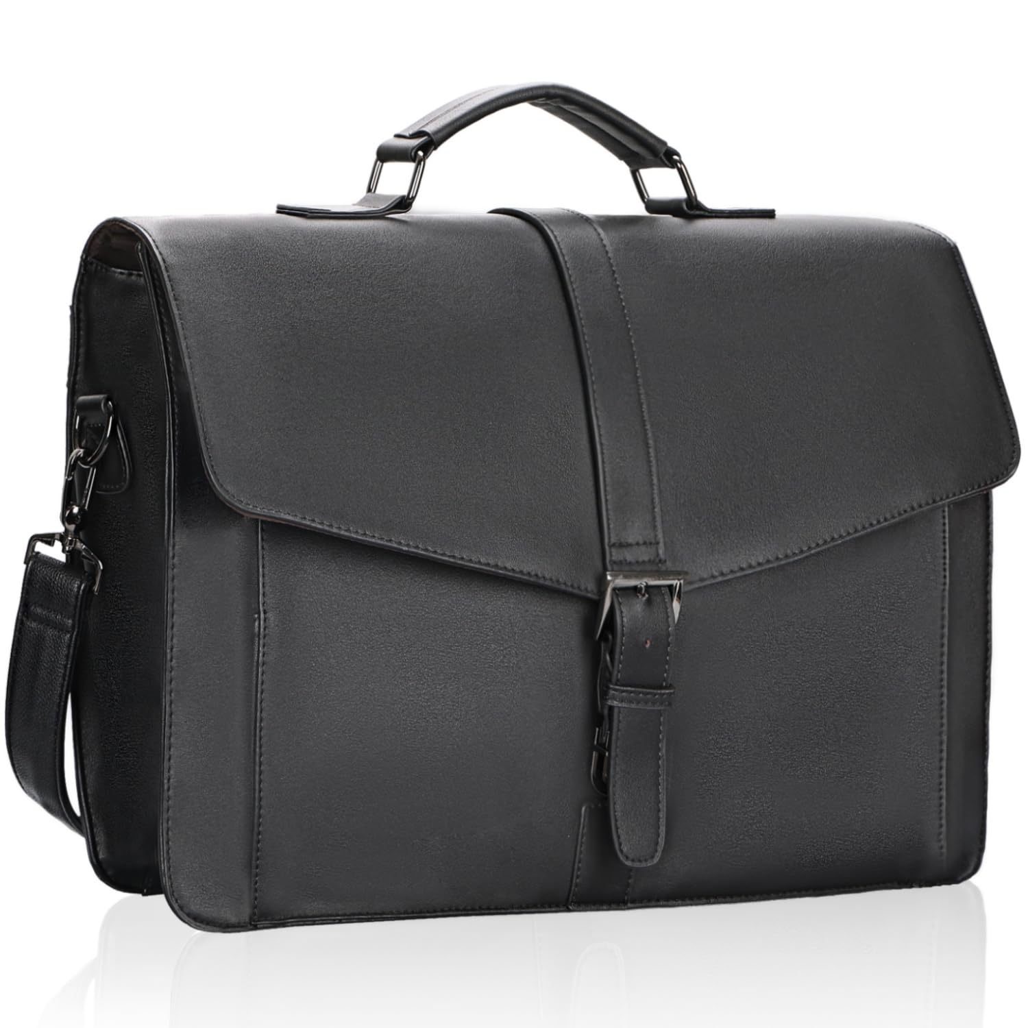 ESTARER Men's Leather Briefcase 15.6 Inch Laptop Computer Bag for Office/Business/Travel, Large Satchel Professional Pu Leather Messenger Shoulder Bag, Black