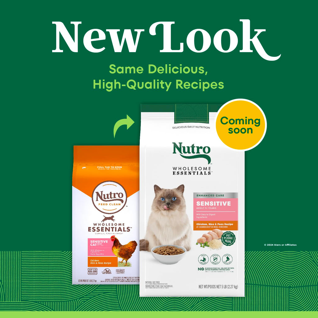 Nutro Wholesome Essentials Natural Dry Cat Food Sensitive Stomach, Chicken, Rice & Peas Recipe Cat Kibble, 3 lb. Bag