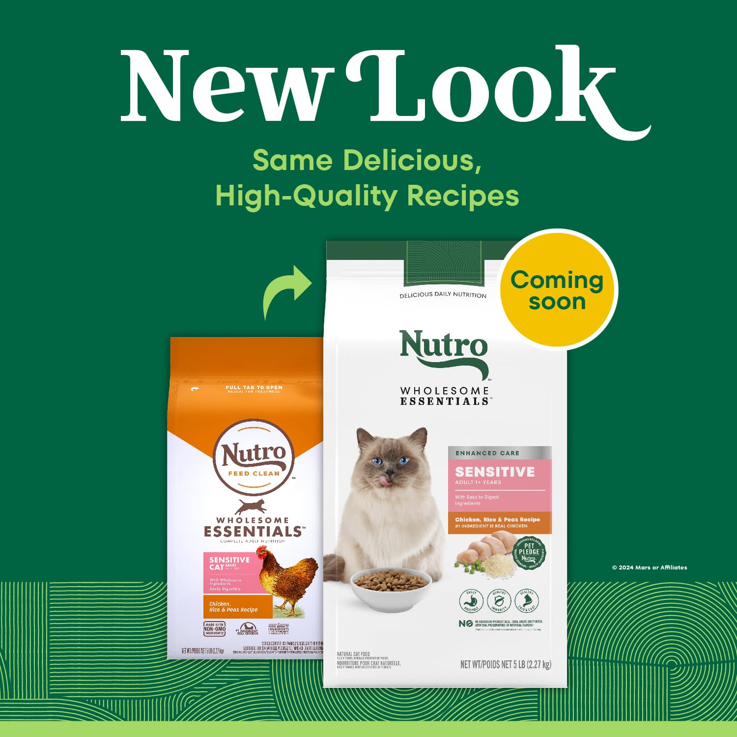 Nutro Wholesome Essentials Natural Dry Cat Food Sensitive Stomach, Chicken, Rice & Peas Recipe Cat Kibble, 3 lb. Bag
