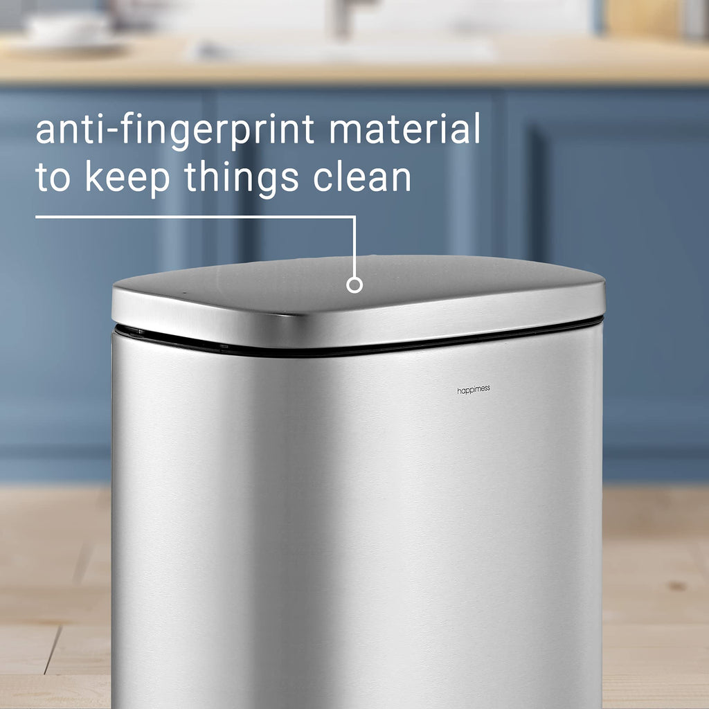 happimess HPM1011B Curtis 8-Gallon Step-Open Trash Can with Soft-Close Lid, Modern, Minimalistic, Fingerprint Proof for Home, Kitchen, Laundry Room, Office, Bedroom, Bathroom, Black