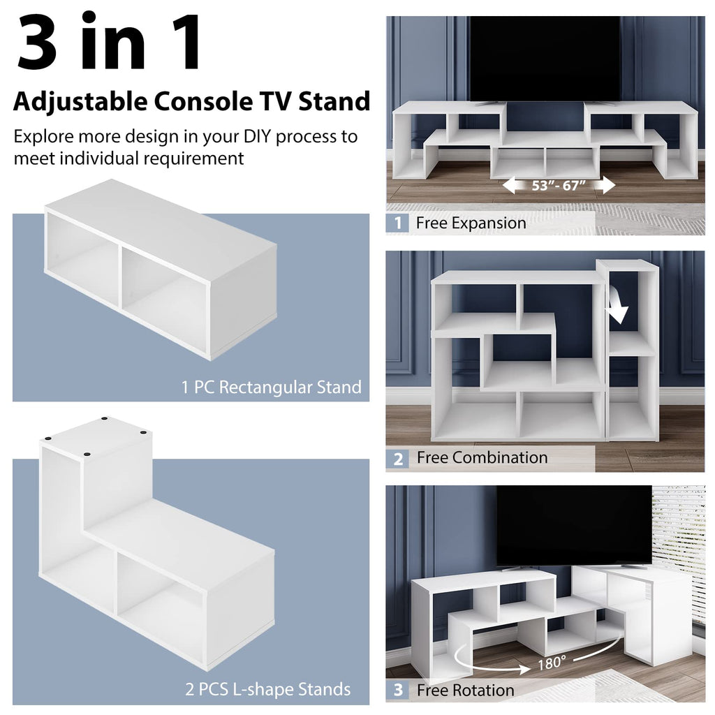 Tangkula 3 Pieces Console TV Stand, Free-Combination Entertainment Center for 50 55 60 65 Inch TV, Minimalist Modern TV Media Stand, DIY Open Storage Bookcase Shelf for Living Room (Black)