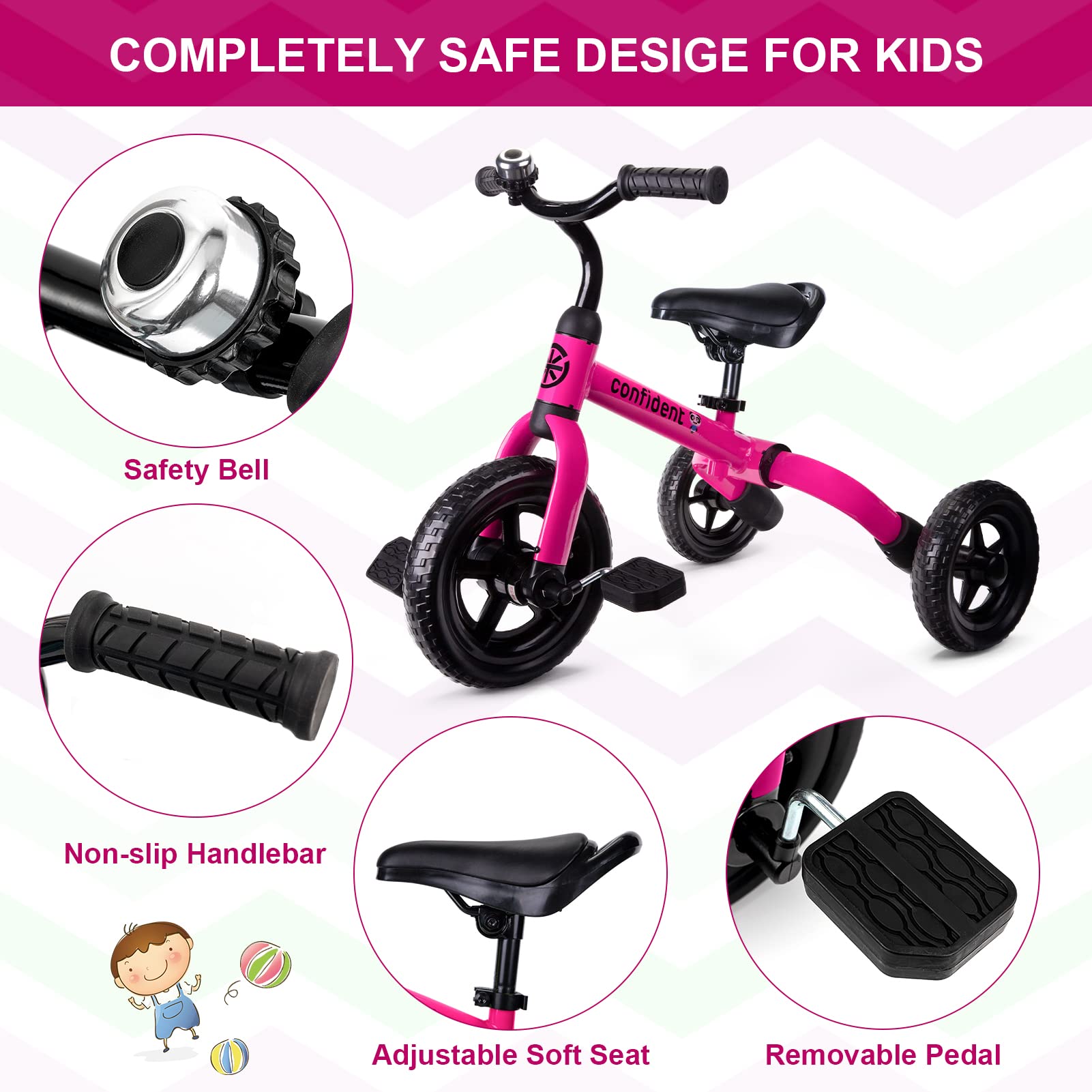 XPIY Tricycle for Toddlers Age 2-5 Years Old, 3 in 1 Folding Toddler Bike for Boys and Girls, Kids' Bike Trike with Detachable Pedal and Adjustable Seat (Blue)