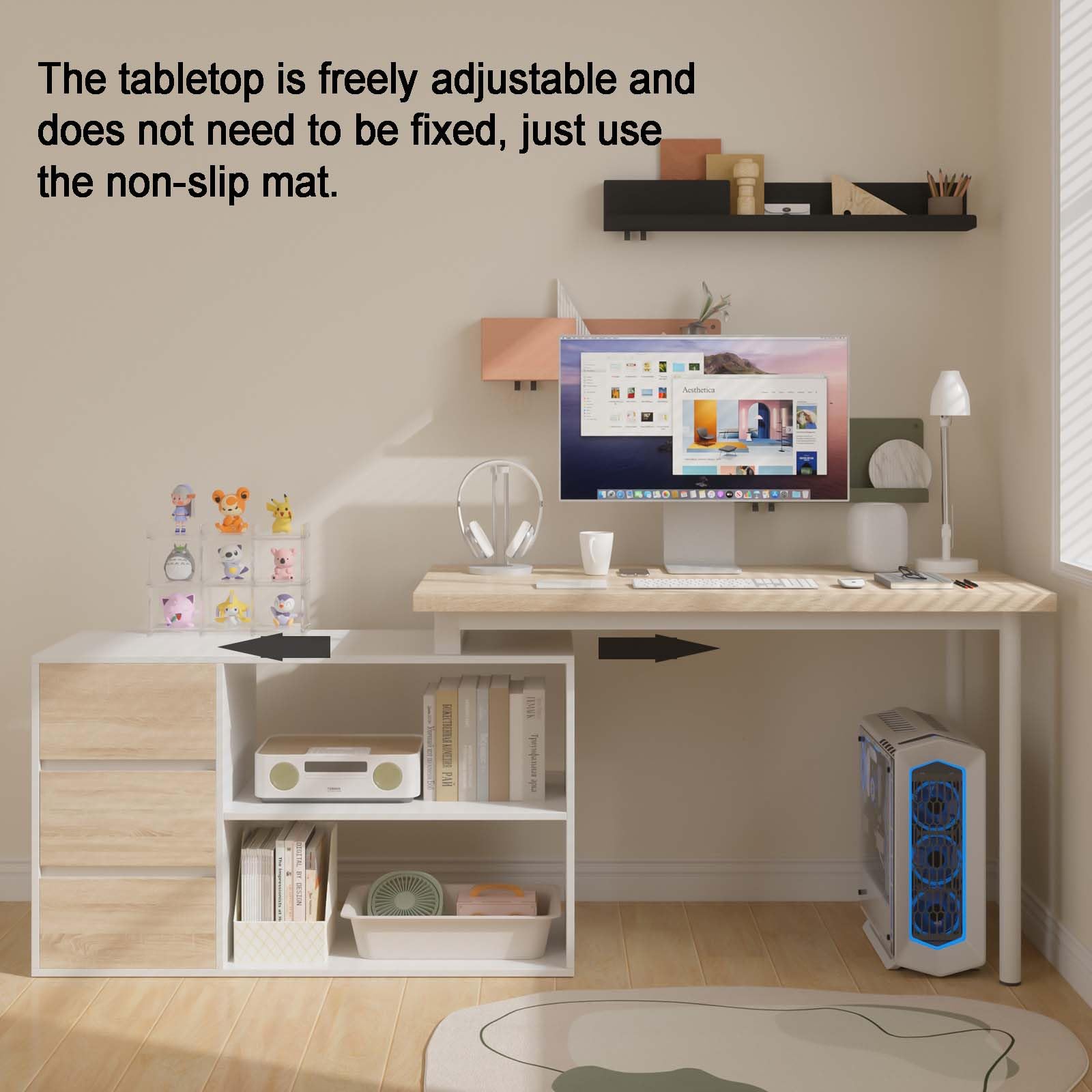 Bobve L Shaped Computer Desk, 47 Inch Home Office Desk with File Drawers & Storage Shelves, Small Corner Computer Desk for Small Space (Black + White)