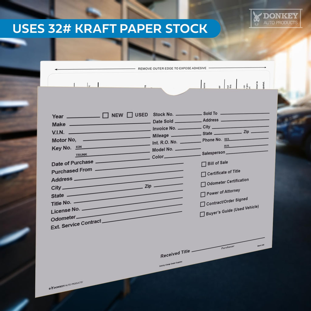 Printed Vehicle Deal Envelopes 9x12 Deal Jackets (100 shrink wrapped) (Blue)