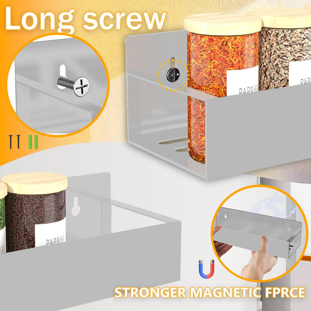 SMRCAD Magnetic Spice Rack Organizer for Fridge Seasoning Organizer for Kitchen storage with Screw Magnetic Shelf with Hook for Refrigerator and Oven (4pack1hook-Bronze)