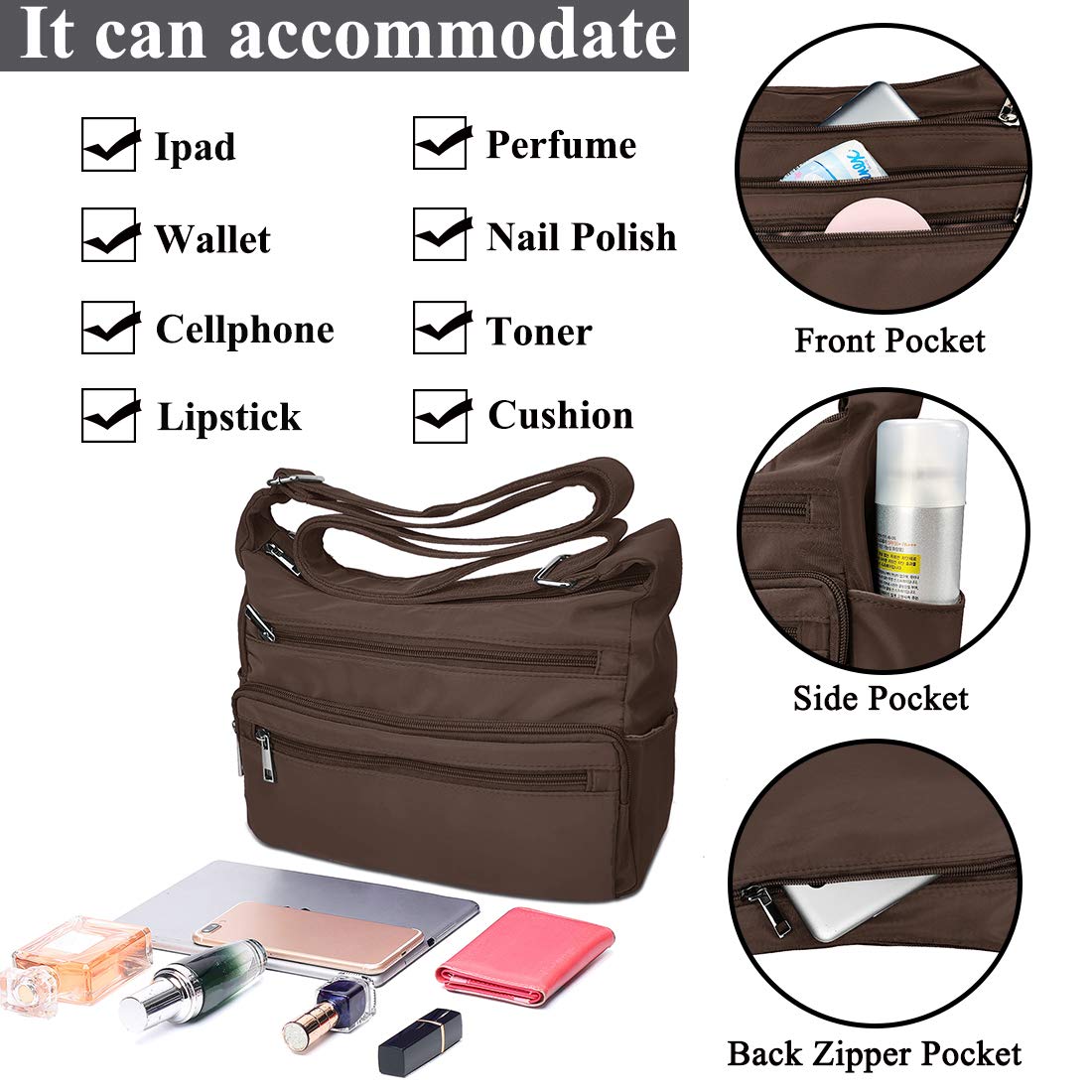 VOLGANIK ROCK RFID Purses for Women Fabric Nylon Multi Pocket Crossbody Bag Ladies Travel Handbag