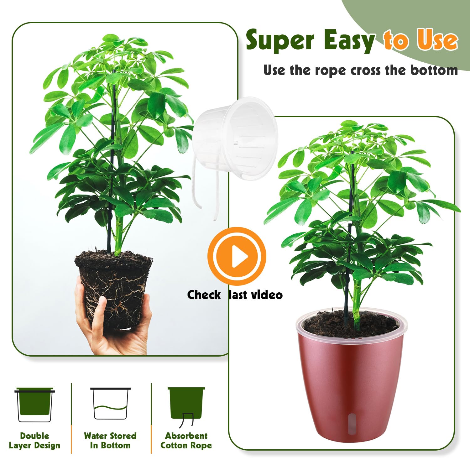 Self-Watering Pots for Indoor Plants, 16-Pack Self Watering Planter with Drainage Holes, Small African Violet Pots with Water Indicator, 10-Pack 5''/6-Pack 6.7'' Orchid Pot, Black