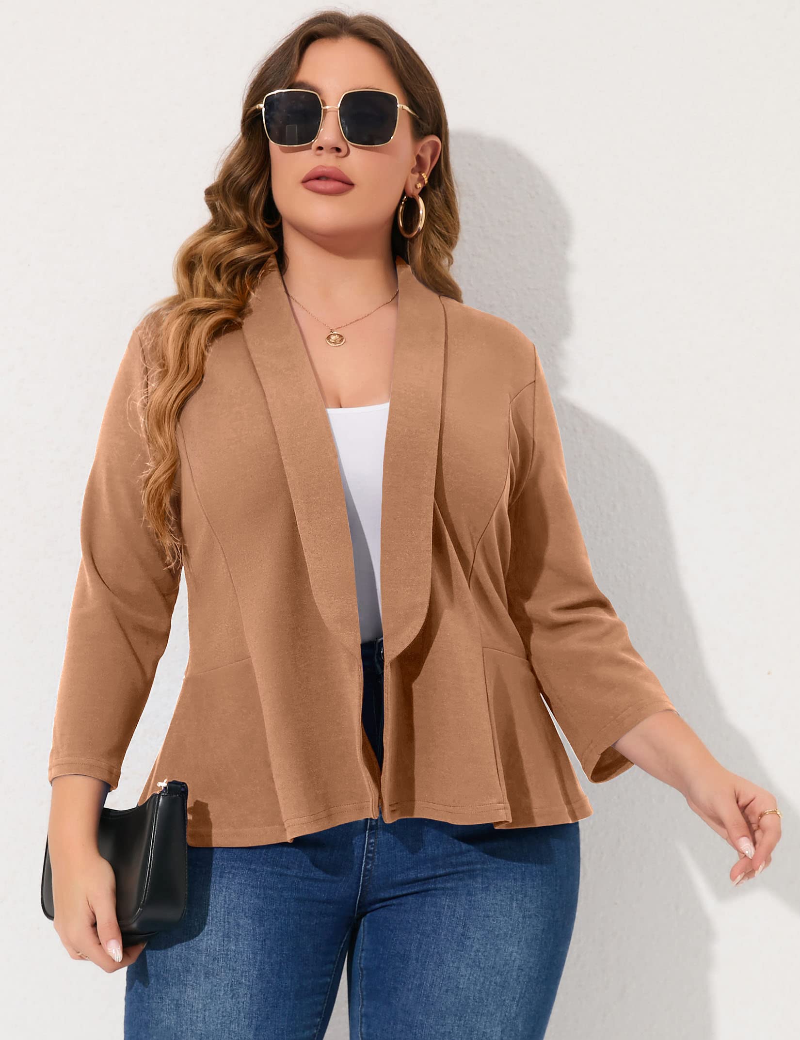 KOJOOIN Women Plus Size Casual Blazer Open Front Long Sleeve Work Office Cardigan Jackets