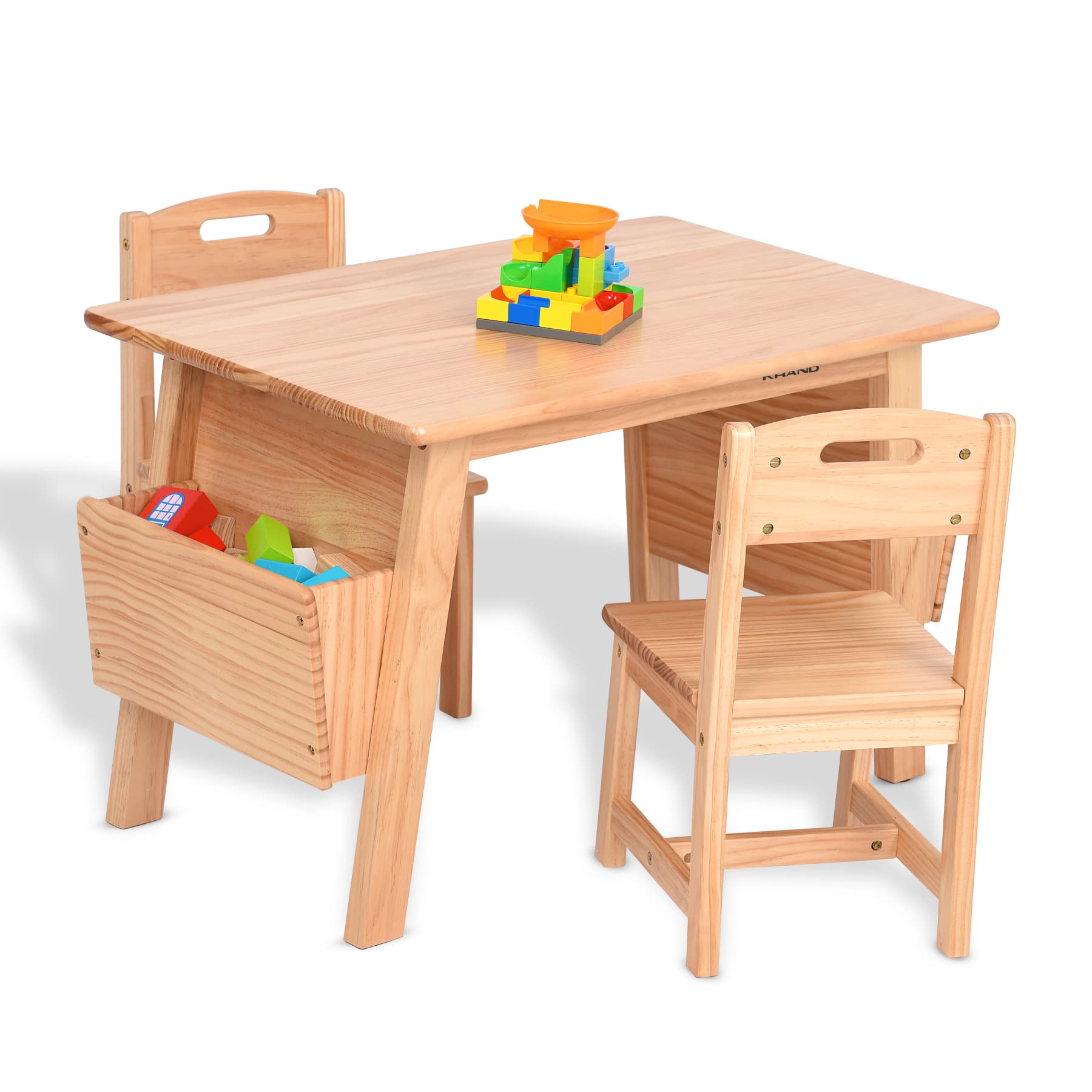 Kids Solid Wood Table and 2 Chair Set with Built-in Storage Cases Children's Storage Table and Chair Set for Toddlers Boys and Girls (Bianca White)