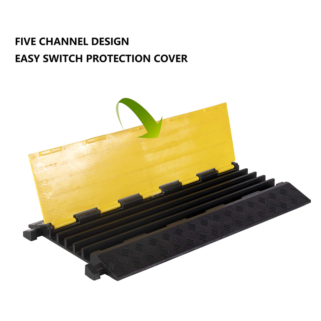 4 Pack Rubber Cable Ramp Hose Cable Protector Ramp 1 Channel 11000Lbs Load Capacity Traffic Speed Bump Wires Power Lines Extension Cord Cover for Indoor Outdoor
