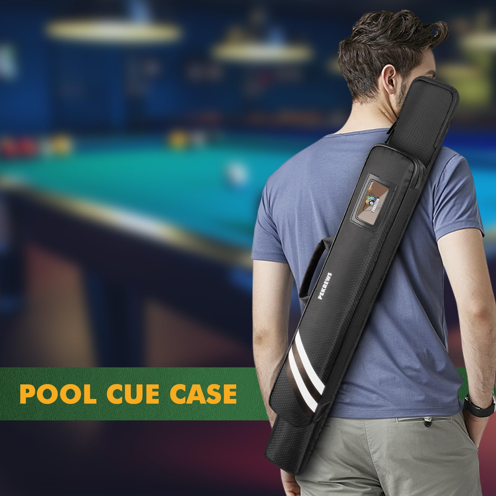 PEKREWS Pool Cue Case, Soft Pool Stick Case 1x1 Holds 1 Butt and 1 Shaft with Queue Zipper Pocket, Sturdy Polyester Billiard Cue Bag with Shoulder Strap Handle, Billiard Stick Bag for Men and Women