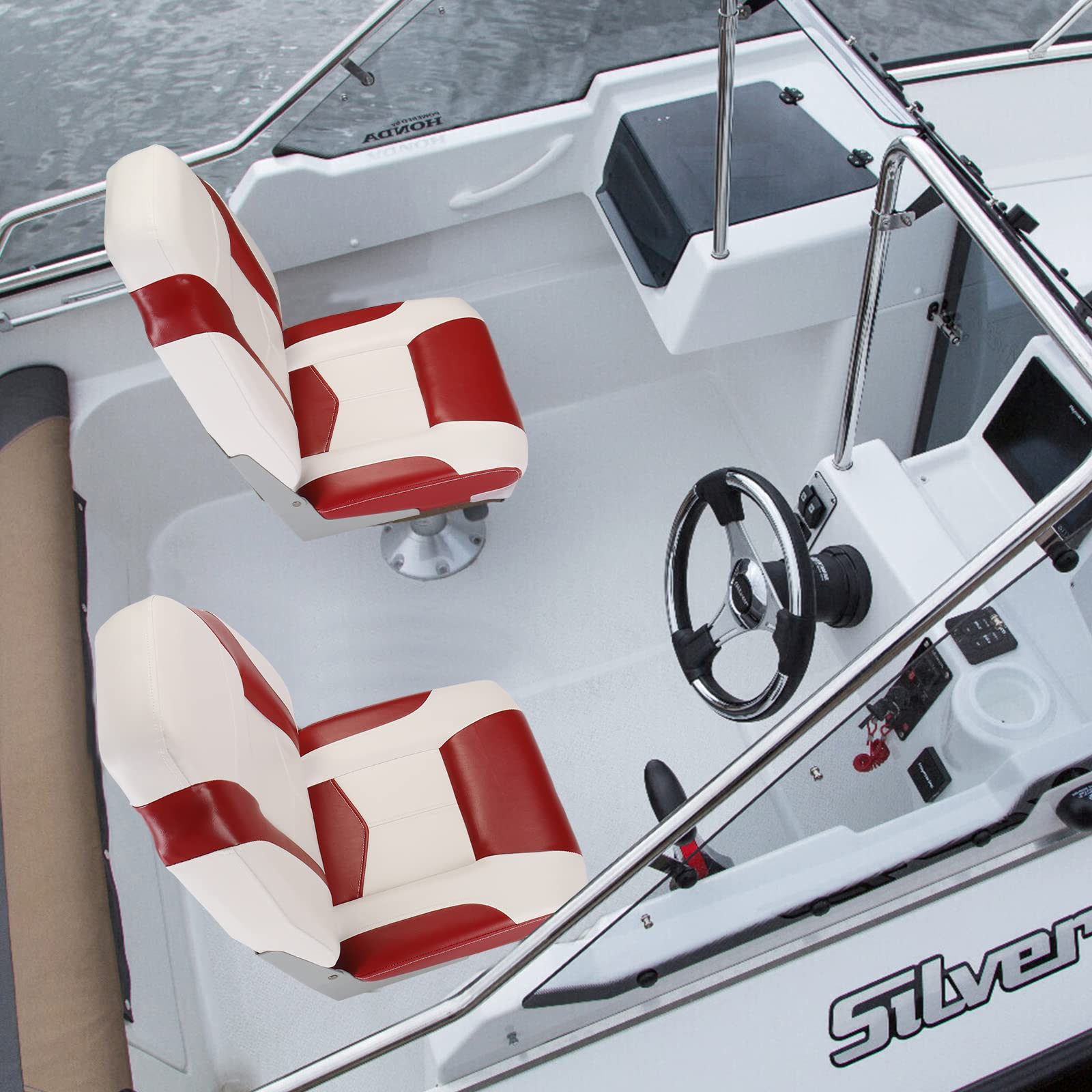 PEXMOR Boat Seats, Low/High Back, Folding, Waterproof, Captain Seat, 2 Packs (High Back-Blue & White)