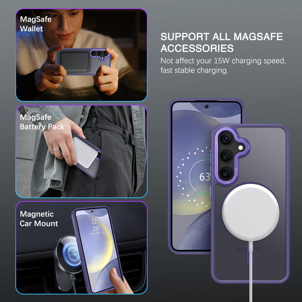 BENTOBEN Magnetic for Samsung Galaxy S24 Plus Case [Compatible with Magsafe] Translucent Matte Slim Thin Shockproof Anti-Yellow Women Men Protective Phone Cases Cover for Samsung S24 Plus 6.7", Black