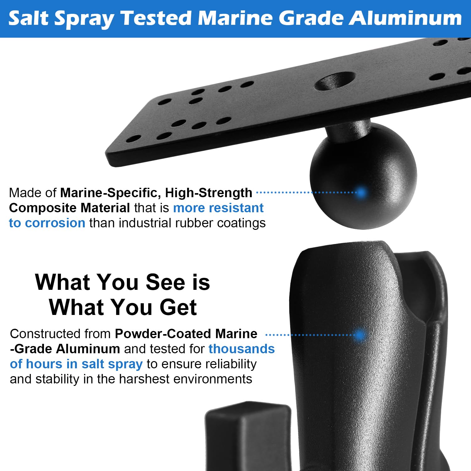 1.5" Ball Short Arm Fish Finder Mount, Marine Electronic Mount, Universal Mounting Plate with 1.5 inches / 38mm / C Size Ball Adapters, Compatible with Garmin, Lowrance, Humminbird and More