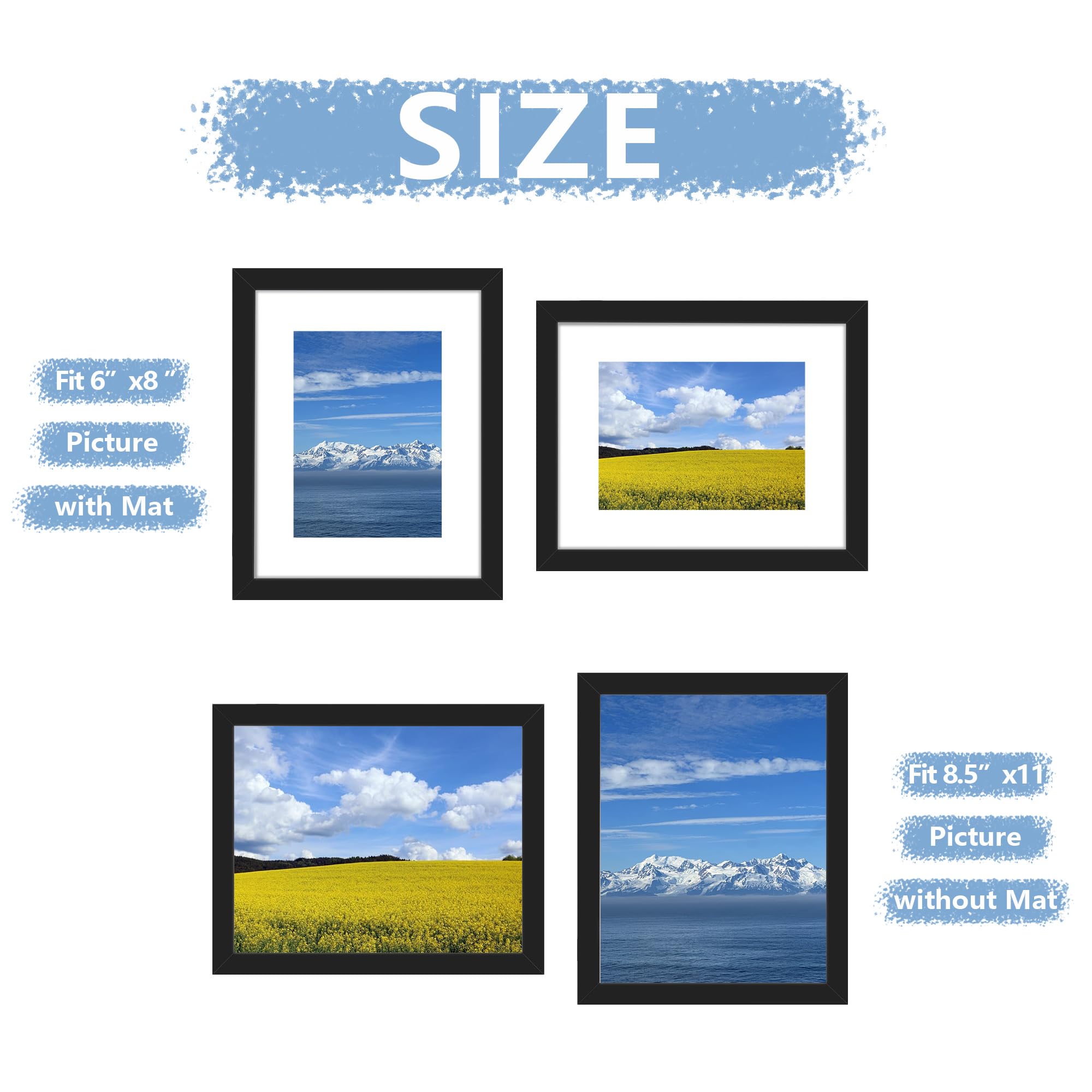 Picrit 24x34 Black Poster Frame 7 Pack, Display Pictures 20x30 Picture with Mat or 24 x 34 without Mat for Horizontal or Vertical Wall Mounting, Wall Gallery Photo Frames