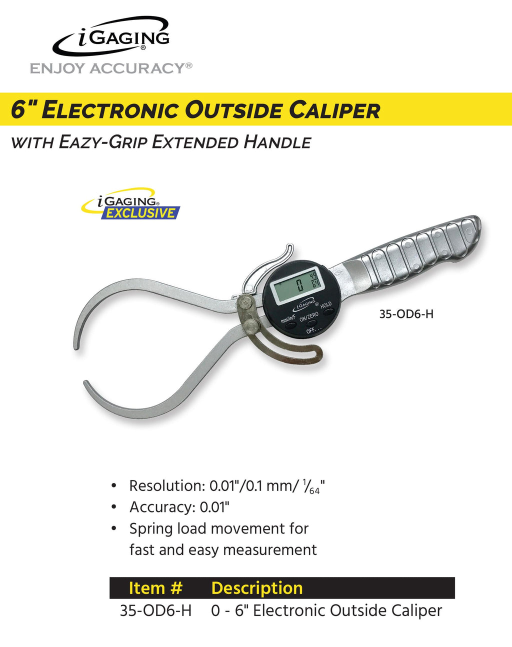 Digital Inside Caliper inch/Metric/Friction 0.5-6", iGAGING