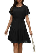 Manydress Women's Chiffon Floral Dresses Casual Summer Boho Flutter Sleeve Flowy Skater Western Dress MY112