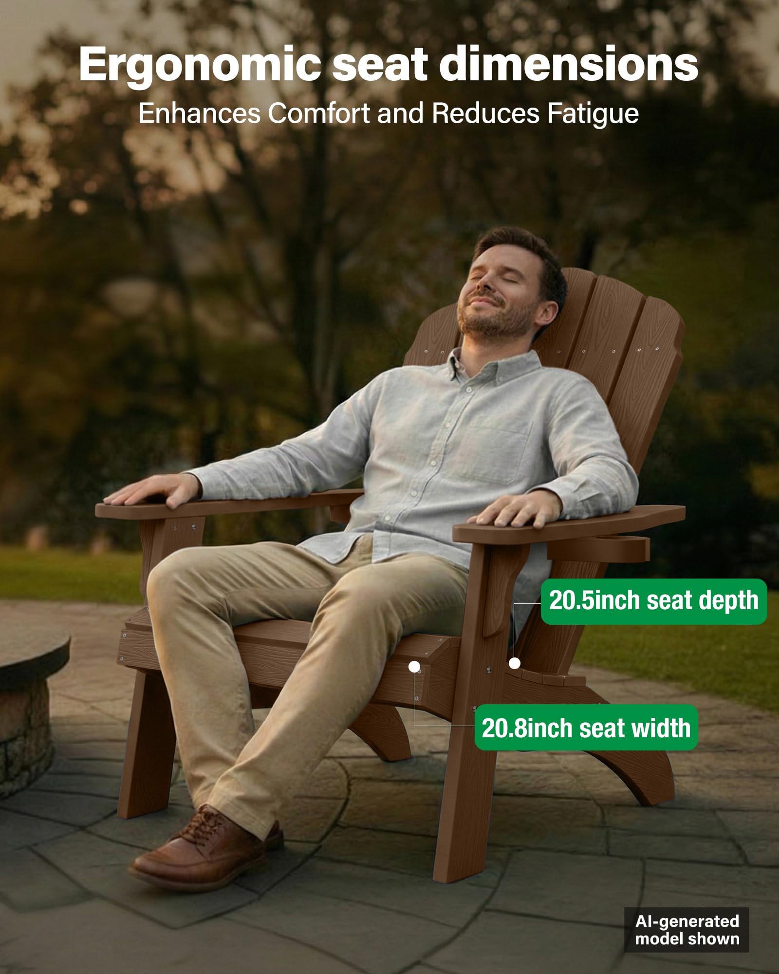 YEFU Oversized Plastic Adirondack Chair Set of 2 with Cup-Holder (Large Dual-Purpose), Weather Resistant, Poly Lumber Outdoor Chairs Duty Rating Widely Used in Patio, Lawn, Outside, Deck Chairs-Black