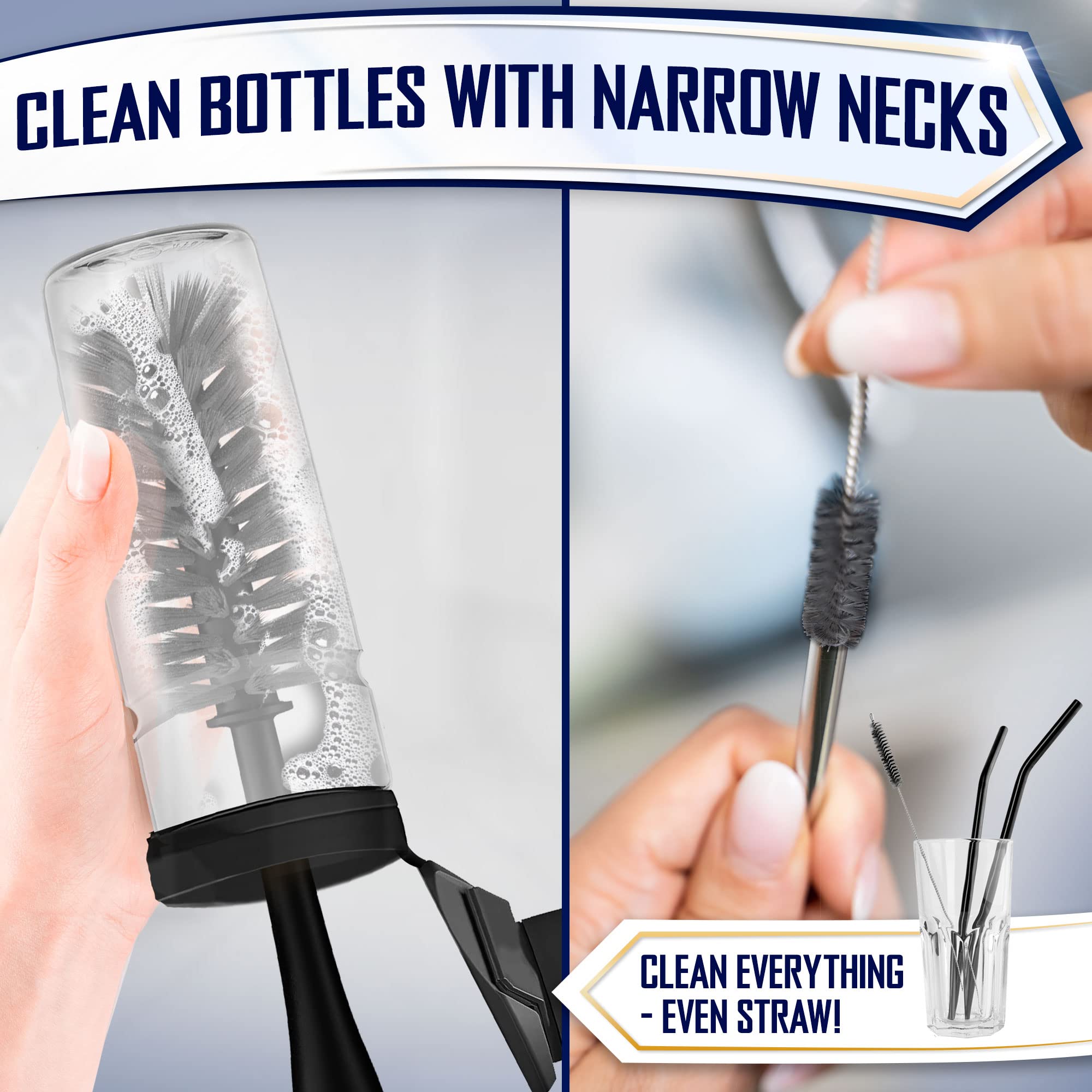 Dish Brush Set of 5 with Holder - Kitchen Scrub Brushes with Non-Slip Long Handle for Cleaning, Scrubber, Dishwashing, Dishes, Bottles, Straws, Cups, Pots & Sink, Baige