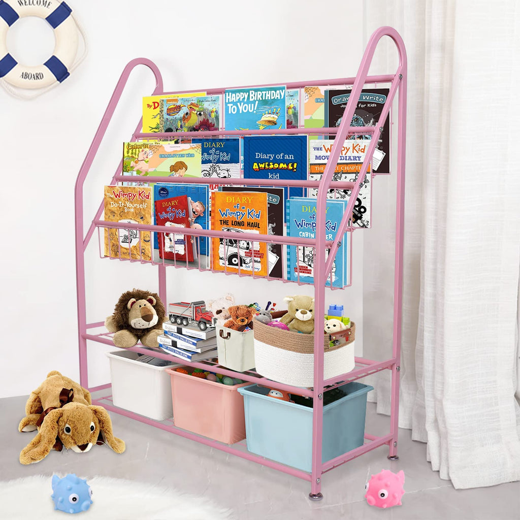 aboxoo Metal Kids Bookshelf Black Large Freestanding for Children Room 32 in Toy Organizer Large Stable Bookcase Bookstore Library Book Unit Storage Kids Bed Living Room