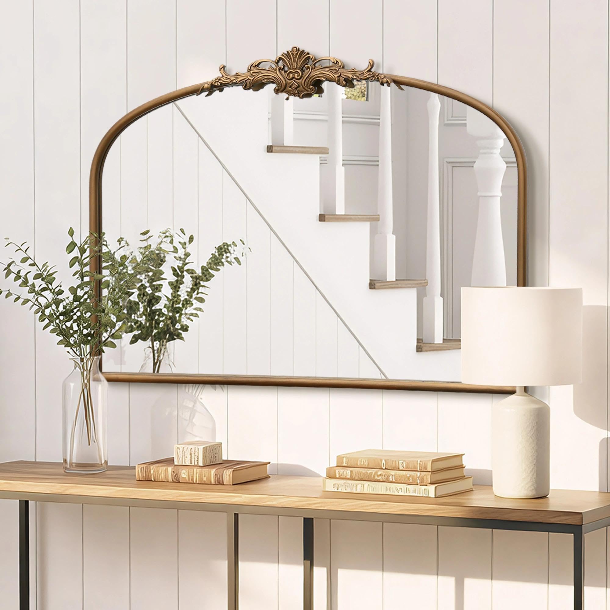 Besdomus Vintage Arched Black Mirror: 32"x24" French Large Black Vintage Wall Mirror - Baroque Traditional Ornate for Living Room/Fireplace/Bathroom- Ideal Gifts for Housewarming/Birthday