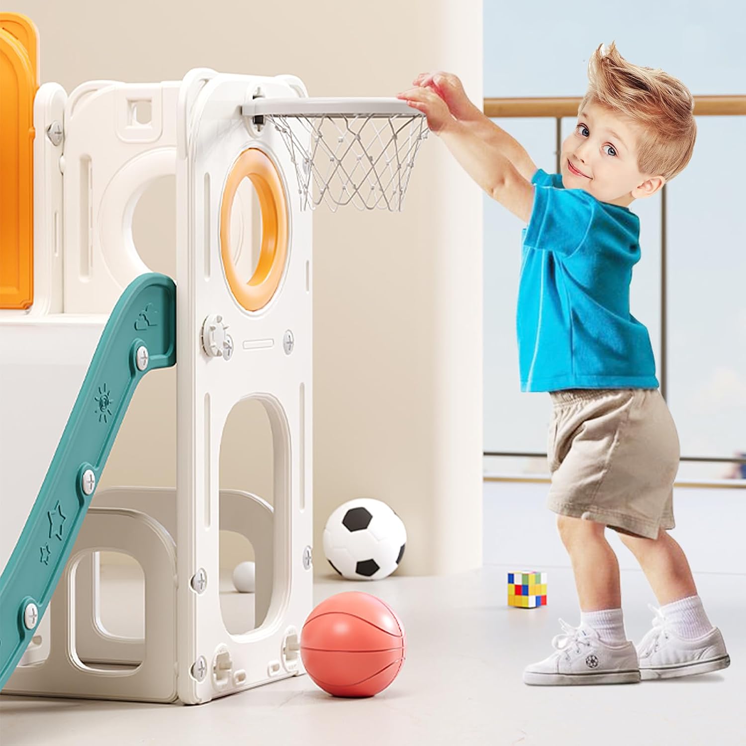 8 in 1 Toddler Slide Set, Kids Slide for Toddlers, Toddler Climber Slide PlaySet with Basketball Hoop,Outdoor Indoor Playground for Toddlers Upgraded