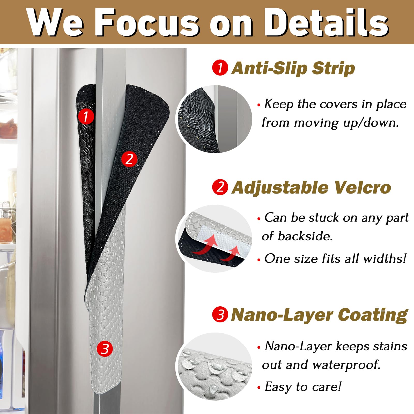 Refrigerator Door Handle Covers, Set of 4, Performance Appliance Handle Covers, Non-Slip Fridge Door Handle Covers, Keep Your Kitchen Clean, Microwave Oven Dishwasher door Handle Protectors(Brown)
