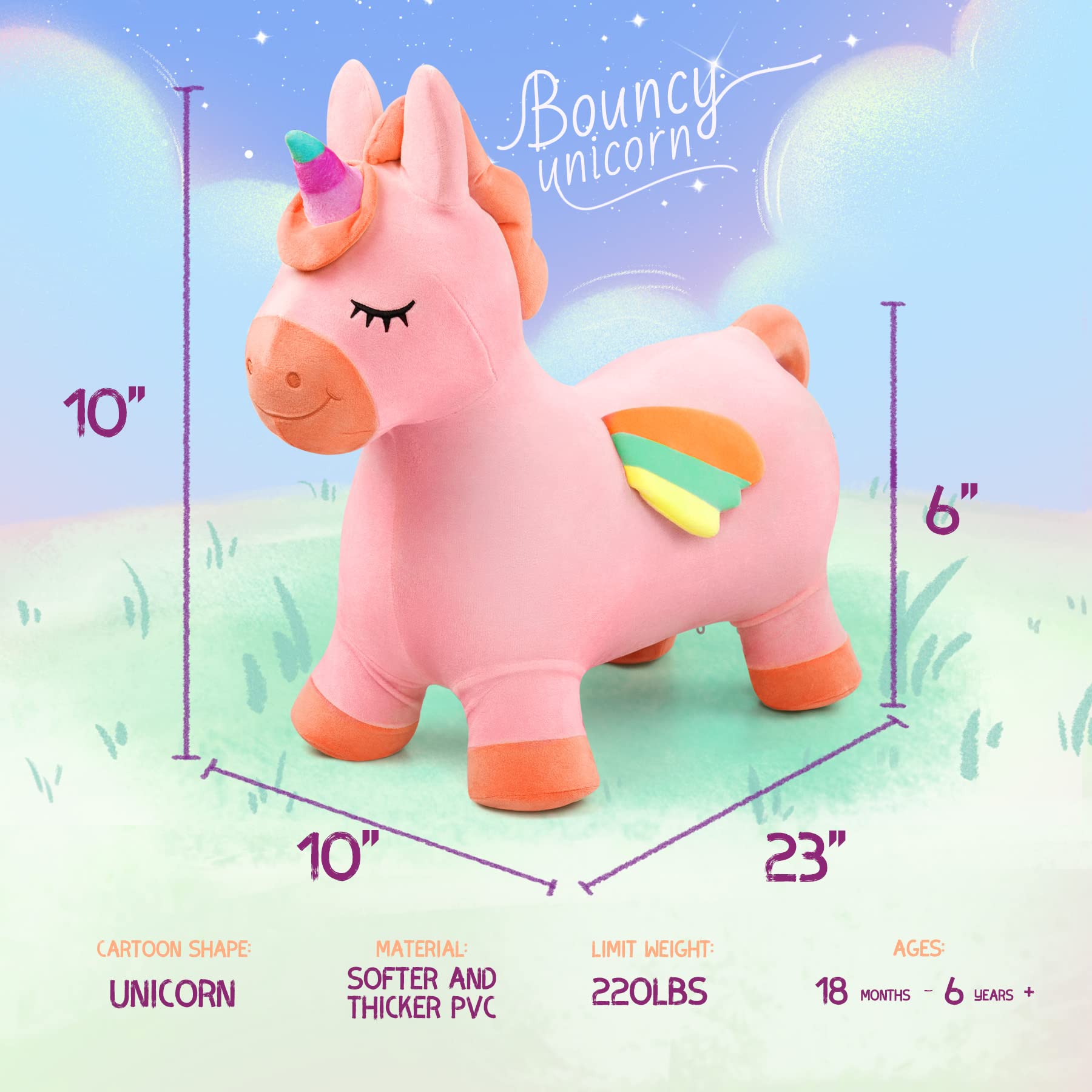 Kids Dinosaur Bouncy Animal Toys, Inflatable Triceratops Bouncer, Ride on Bounce Hopper, Indoor Outdoor Activity Birthday Gift for 18 Months 2 3 4 Years Old Boys