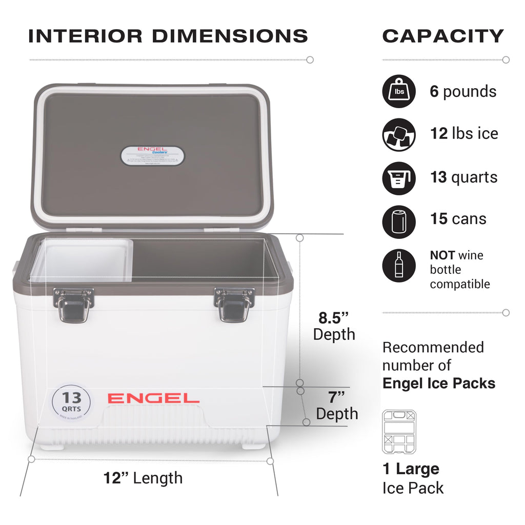 ENGEL 13qt Leak-Proof, Air Tight, Drybox Cooler and Small Hard Shell Lunchbox for Men and Women