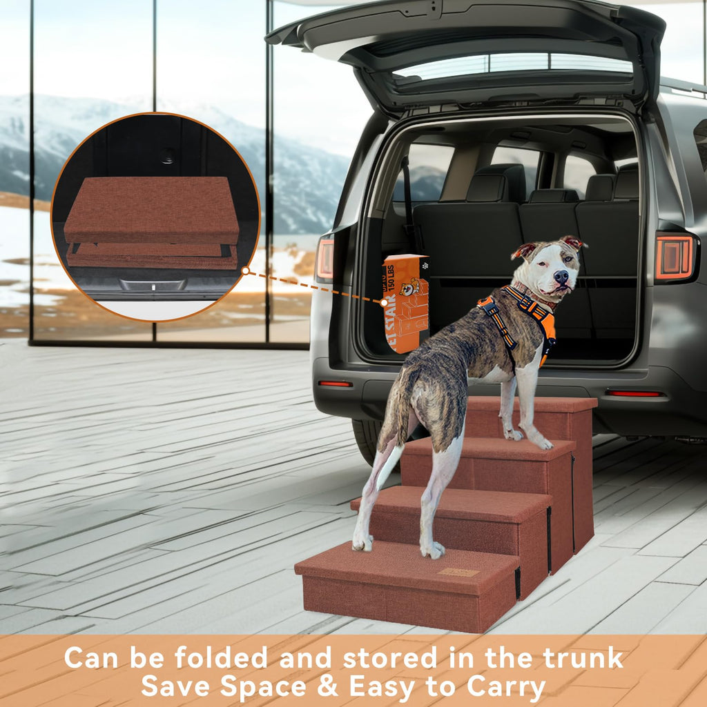 Zerbuger Dog Stairs with Condo 15" H, 2-Step Wider Dog Steps for Small/Medium/Large Old Dogs Cats, Folding Sturdy Storage Pet Stairs Climbing Bed Couch, Ramp for Car Hold Up to 150 lbs, Beige