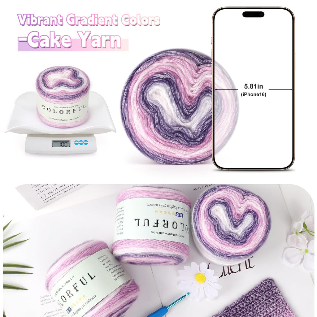 Katech Fairyland Yarn for Crocheting Knitting-Gradient Yarn Cake-4 Pack of 100g/3.52 oz-Soft DK Light Weight #3-60% Cotton 30% Acrylic 10% Wool-Perfect for Scarves, Shawls, Blankets and Garments(A)