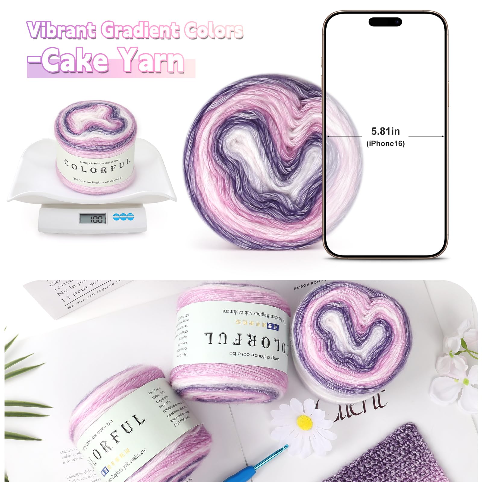 Katech Fairyland Yarn for Crocheting Knitting-Gradient Yarn Cake-4 Pack of 100g/3.52 oz-Soft DK Light Weight #3-60% Cotton 30% Acrylic 10% Wool-Perfect for Scarves, Shawls, Blankets and Garments(A)
