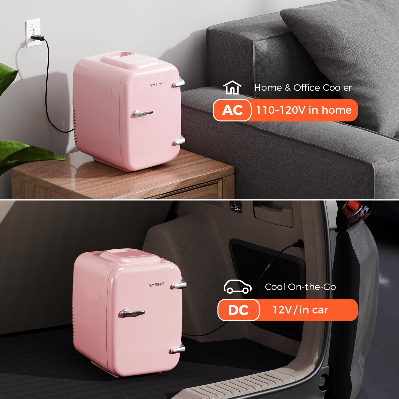 YASHE Mini Fridge, 4 Liter/6 Can Mini Makeup Fridge, 110V AC/ 12V DC Portable Thermoelectric Cooler&Warmer for Skincare, Drink, Cosmetic, Medicine, Small fridge for Bedroom, Office, Dorm, Car, Black