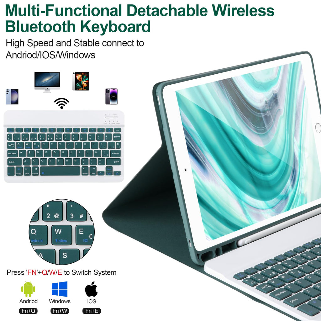 AHYWTAN Keyboard Case for iPad 9/8/7th Gen 10.2, Bluetooth Keyboard with 7 Color Backlit, iPad 10.2 inch Case with Keyboard, Pencil Holder, Black-L