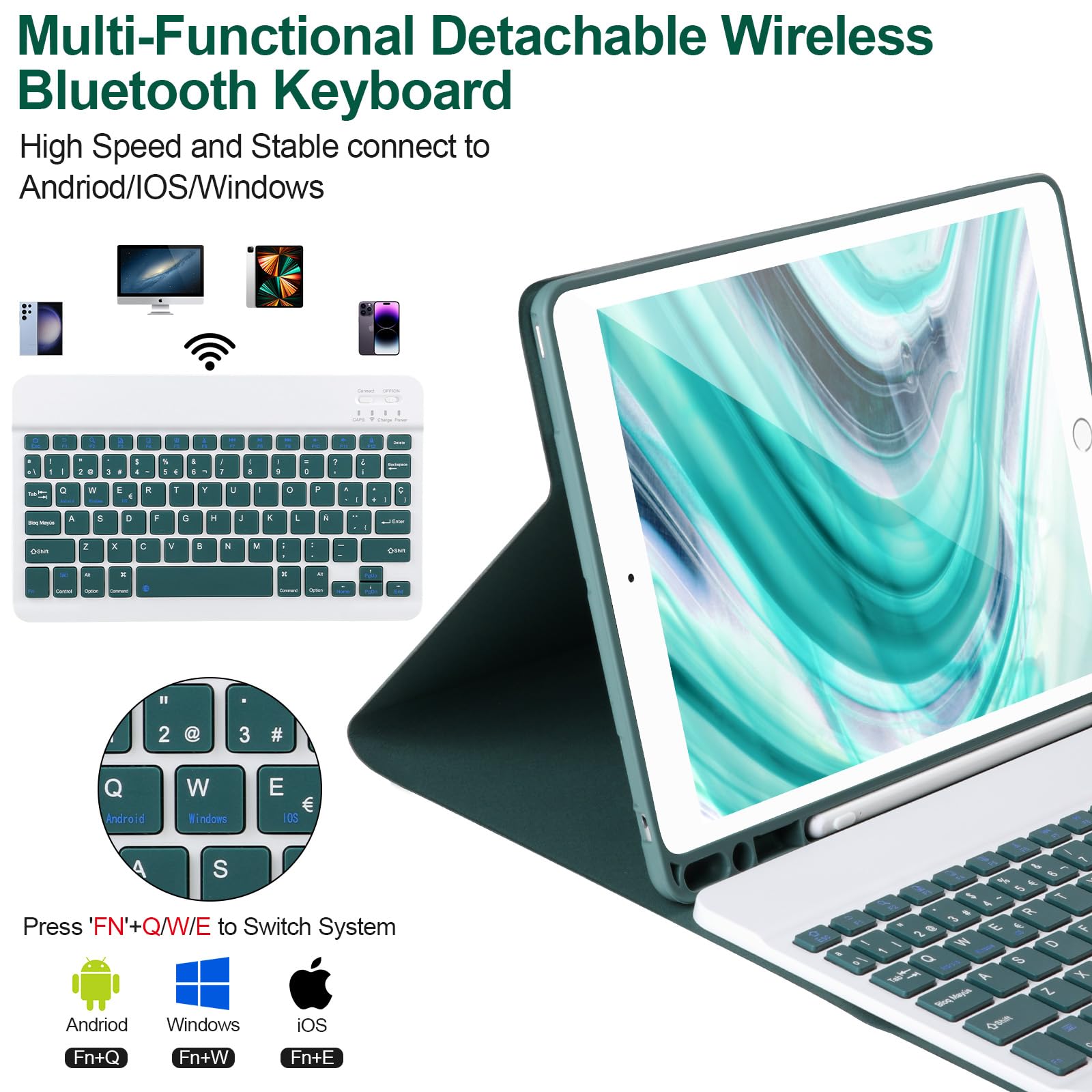 AHYWTAN Keyboard Case for iPad 9/8/7th Gen 10.2, Bluetooth Keyboard with 7 Color Backlit, iPad 10.2 inch Case with Keyboard, Pencil Holder, Black-L